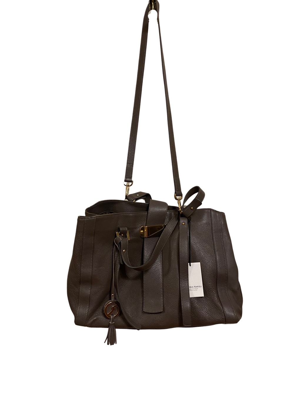 Made in Italy Vittoria Napoli Leather Tote Satchel Crossbody Bag – Taupe Grey